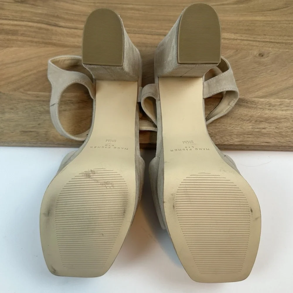 New Womens Marc Fisher LTD Cinthia Beige Suede Platform Sandals Heels Size 9.5 M